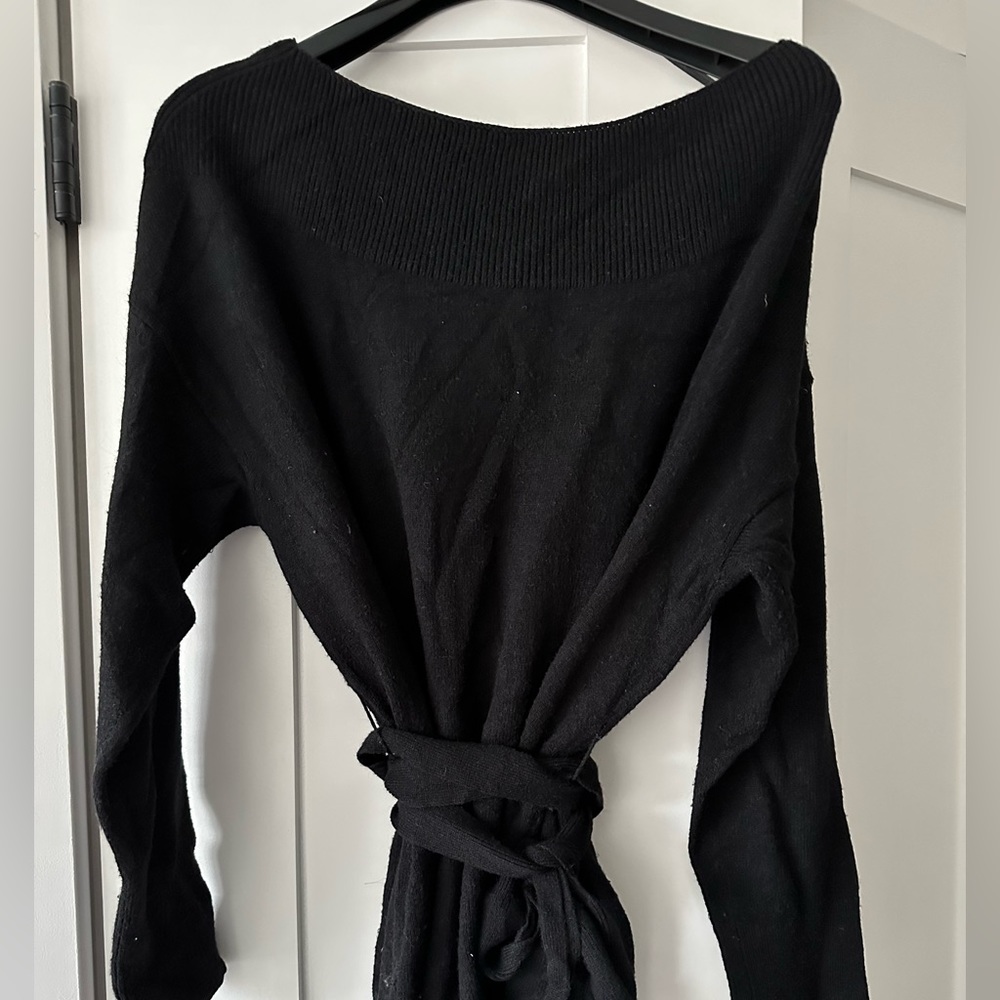 Anthropologie Black Tunic Tie Sweater | XL